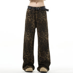 MADWITCH | Quần Jeans In Đốm Báo Phong Cách Hoa Kỳ Dáng Suông Rộng