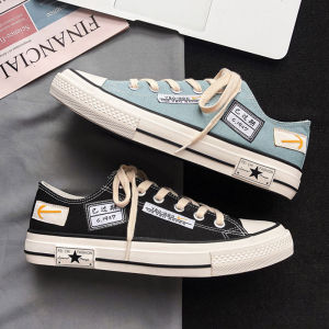 Trendy Mens Canvas Shoes Low Cut Spring Season Wear Resistant Youth Fashion Korean Style Flat Heel Breathable Rubber Sole