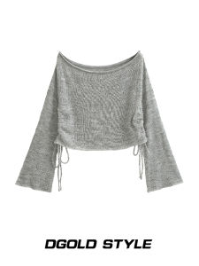 White Little Fish Pure Desire Spicy Girl Mesh One Shoulder Long Sleeve Sun Protection Cover up Short Lightweight Shoulder T-Shirt Top