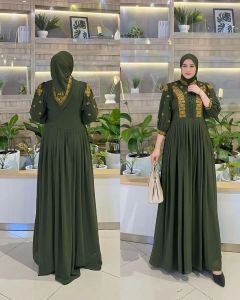 COD AZIZIAH DRES/GAMIS MUSLIM WANITA TERBARU CANTIK DAN KEKINIAN 2025 DRES KONDANGAN SIMPEL BAHAN CERUTY BABYDOLL MIX TILE APLIKASI FASHION MUSLIM WANITA