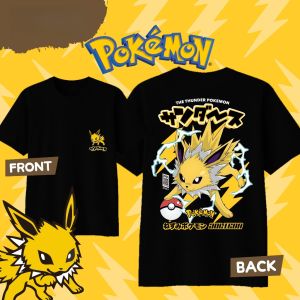 Bandai | Anime Pokémon Jolteon Printed Cotton T-shirt Summer Mens and Womens Harajuku Clothing Fashion Casual Street T-shirt Fan Gifts