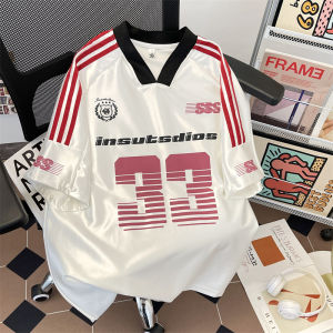 Loose Casual American Style Ice Silk Printed V-Neck Short Sleeve T-Shirt for Men Summer Trendy Sportswear Five-Quarter Length