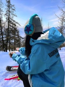 KSKM Turquoise Jacket Womens Outdoor Three-in-One Windproof Autumn Winter Climbing Skiing Suit Loose Fit Street Style Polyester Fiber