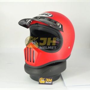 Helm Cakil HBC Polos Red Fer: Helm Retro & Full Face Berkualitas Tinggi