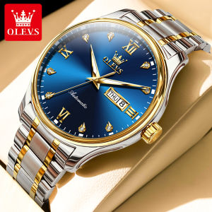 OLEVS 9955 Mens Watch Luxury Diamond Fully Automatic Mechanical Watch Classic Simple Stainless Steel Waterproof Date Week Watch