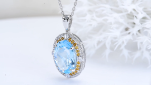 Lohaspie Jewelry Pure 8 Carats 925 Silver Pendant Original Natural Sky Blue Topaz Pendant Oval Cut Gemstone Blue Topaz Pendant Women Fashion Pendant Jewelry