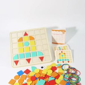 2-In-1 Wooden Mosaic Puzzle & Pegboard Set - Creative Shape Building Double-Sided Early Fun Montessor Benefit Intelligence Game