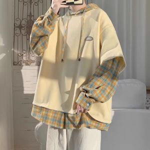 False Two-Piece Sweaters Mens Hooded Couple Ins Trendy Spring and Autumn Coat Casual Niche Design Oversize