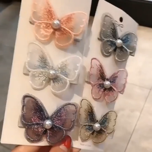 BF-C1436 Jepit Rambut Kupu Kupu Pearl Wanita / Jepitan Butterfly Bahan Tile Bordir Hair Clips Rambut