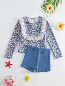 Princess Style Childrens Swimming Suit Long Sleeve Separate Girls Swimsuit Cute Warm New 2024 Nylon Polyester Spandex Swimwear