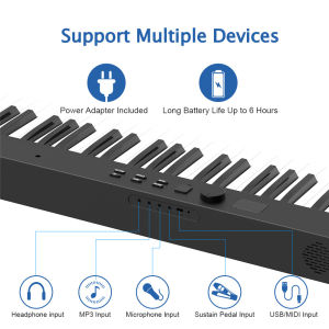 easygoing【24H】Foldable Rechargeable 88 Keys Piano Bluetooth Electronic Keyboard Portable Electronic Piano