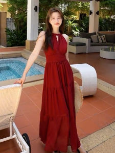 SHULINMEI | Vacation Red Off-Shoulder Strapless A-Line Maxi Dress