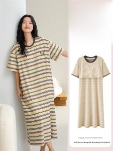 MiiOW | Váy ngủ cotton mùa hè cho nữ MiiOW Cat Person Váy ngắn tay có đệm ngực Đồ ngủ cotton thoải mái cho nữ