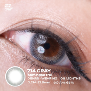 (HOẢ TỐC SG) Kính áp tròng màu Xám ngọc trai 714 GRAY ACROS – Lens dùng 6 tháng đeo 8h/ngày