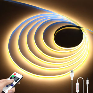 RF Remote Control Dimmable FCOB LED Strip Light 5V USB Powered Adhesive-Back 1m 2m 3m 5m Flexible Lamp White/Warm/Natural White