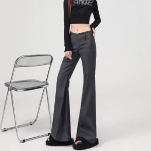 WANGGONGZHU | American Style Low Waist Flared Casual Pants Women Spring Autumn New Elegant Drape Straight Leg Suit Pants Floor Length Fashion