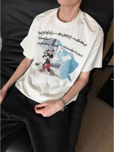 SUOSHE | Oversized 300 Lbs Mickey Cartoon Patterned Mens T-Shirt for Summer Casual Wear