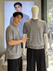 Mens Knitted Short Sleeve T-Shirt Gray