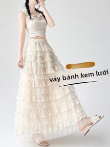 MiiOW | Váy lưới xếp ly chữ A cạp cao cho nữ mùa hè 2025 Váy xếp ly kiểu Pháp Ballet Váy bánh ngọt mới của MiiOW Cat Person