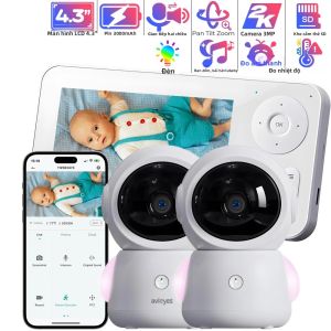 Máy Theo Dõi Trẻ Em WiFi 2K Camera 3MP Với Màn Hình Điều Khiển Bằng Ứng Dụng Phát Hiện Chuyển Động Và Khóc Theo Dõi AI Tầm Nhìn Ban Đêm 4.3 Điện Thoại Trẻ Em Không Dây
