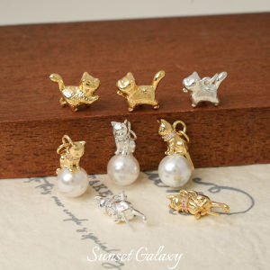 18K Gold Plated Real Color Cute Cat Pendant Handmade DIY Beading Bracelet Necklace Jewelry Accessories Material Alloy