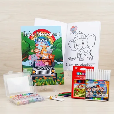 Buku Mewarnai 26 Gambar Hewan Binatang Sepaket Dengan Spidol Warna Pensil Warna Coloring Book Untuk Anak Anak Crayon Colour Pen 12 Warna