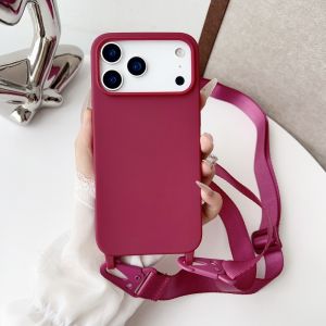 Crossbody Necklace Strap Lanyard Matte Silicone Case For iPhone 16 15 14 Pro Max 11 12 13 XR X XS 6 7 8 Plus SE Shockproof Cover