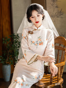 Pink Beautiful Cheongsam Young Style Long Sleeve Retro Dress Womens Autumn New Arrival Korean Fashion Elegant Traditional Chinese Clothing