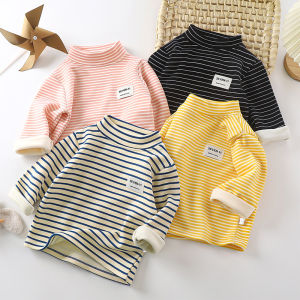 Kids Fleece Lined Warm Top Half-High Collar Long Sleeves Fall and Winter Boys and Girls Sweatshirt Fleece Lined Padded Underwear Trendy Bottoming Shirt