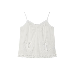 NIHAOKANONG | Áo Thun Dây Floral Thêu Charming V-Neck Trắng