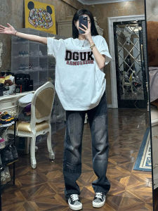 Street Style Hiphop Cool Cotton Short Sleeve T-Shirt Women Summer Vintage INS Trendy Brand Letter White Top round Neck Print Loose Fit