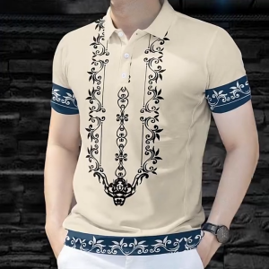 Barong Tagalog Stand Collar Long Sleeves for Men Shirts for Men Barong Tagalog for Man Button Polo Shirts for Men Retro 3D Print Fashion Ethnic Polo Shirts