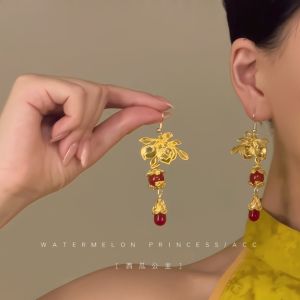 New Mid-Year Chinese Style Gold Plated Wedding Earrings for Women Wedding Feast Qiuping Hanfu Ear Decor AllysenCallista