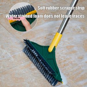 3-Section Adjustable Bathroom Scrub Brush with Long Handle V-Shaped Bristles Tile Cleaner Brush with Scraper Squeeze Feature