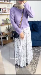 Haseena Rok Plisket Mietaa Motif Bunga Melati Mayung Biasa Style Bawahan Muslim Anti Nerawang Pleats Skirt Pleated Ootd