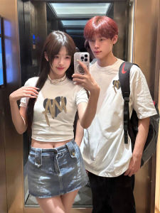 One Long and One Short Heart Couples Clothes Summer T-Shirt 2024 New Arrival Niche Style Fancy Short Sleeve Different Clothes