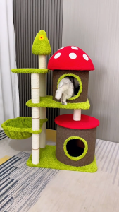 Multi-layer Cat Scratching Post Colorful Mushroom Sisal Bucket Cat Climbing Frame Cat Bed Cat Tree All-In-One Mushroom Tree Hole Cat Toy