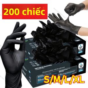 Găng Tay Nitrile Dùng Một Lần Màu Đen 100 Chiếc Chất Liệu PE Dày Dùng Cho Vệ Sinh Gia Đình Dụng Cụ Làm Tóc Làm Móng Nghệ Thuật - Size S/M/L/XL