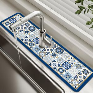 VIKAMA Vintage Floral Faucet Water Absorption Pad Sink Drainage Pad Bathroom And Kitchen Home Decoration Tableware Pad