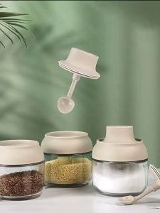 Glass Seasoning Jar Spice Dispenser Salt Sugar Oil Kitchen Seasoning Organizer
