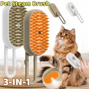 Cat Steam Brush 3 in 1 Electric Anti-splashing with Steam Spray Hair Removal Combs Pet Grooming Comb