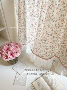Hegaly Half Curtain Vải Cotton in Hoa Hồng Màu Hồng Ôm Gương Đồ Vải Pháp Cổ Điển Romantiêu Cho Nhà Bếp