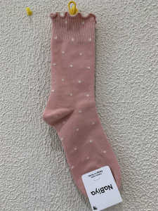 Korean Dongdaemun Fall New Womens Socks Street Celebrity round Polka Dot Wooden Edge Ear College Style Long Waist Breathable Mid-Calf Socks