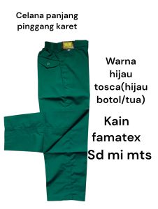 seragam sekolah celana panjang pinggang karet warna hijau toska(hijau botol)