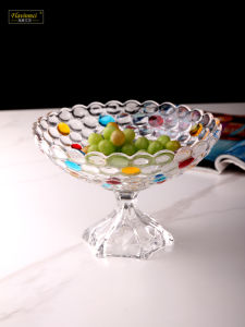 Elegant European Style Crystal Glass Fruit Tray High Foot Snack Plate Modern Living Room Home Use Fruit Basket Flavinmci