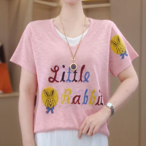 Shalldoer | Áo thun nữ tay ngắn in họa tiết Graffiti thời trang rộng rãi mỏng mùa hè đa năng thường ngày cho nữ