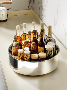 Kitchen Rotating Spice Tray Stainless Steel Tray Storage Rack Multi-Function Oil Salt Sauce Condiment Storage Stand