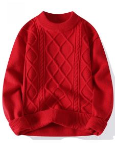 ROMON | Romon Mens Winter Knitwear High Collar Red Sweater Fortunes Year Dragon New Year Fashion Casual Thickened Long Sleeve Loose Fit