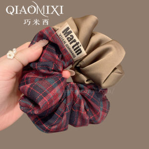 Fashionable Contrast Color Plaid Satin Hair Ties Large Ring Hair Bands Back of Head Girls Hair Accessories Elegant Sweet