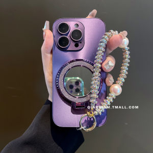 Nighttime Purple Flash Mirror Stand Compatible with  17/16/15Promax 14Plus with Lens Film 13Promax Anti-Fall 12 Bracelet 11 Makeup Mirror Protective Case